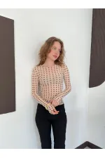 F 2107 POLKA DOT PRINTED TULLE T-SHIRT - BEIGE BROWN F 2107 POLKA DOT PRINTED TULLE T-SHIRT - BEIGE BROWN