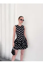 D 2946 POLKA DOT SLEEVELESS DRESS - BLACK