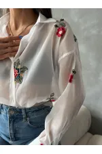 Embroidered Organza Wholesale Shirt - Stone | TOPSHOW | F1690