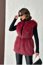 Topshow - Toptan Suni Kürk Yelek - Bordo