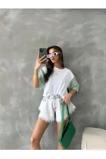 T-shirt à manches en popeline rayée émeraude Topshow en gros