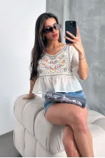 Topshow Stone Gray Embroidered Wholesale Blouse