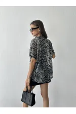 Topshow Gray Leopard Burnt Velvet Wholesale Shirt