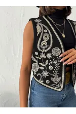 Topshow - Wholesale Embroidered Suede Vest - Western Style Elegance - Black