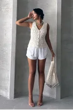 Gilet en dentelle boutonnée brute Topshow en gros