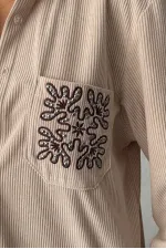 Topshow - Toptan Cebi Nakışlı Fitilli Kadife Gömlek - Taş