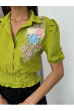 Chemise en lin à fleurs et poitrine de cacahuète Topshow en gros