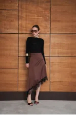 Jupe asymétrique en dentelle - Marron | D2951 - Topshow
