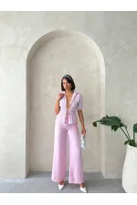 Önden Bağlamalı Çizgili Gömlek - Pembe Topshow