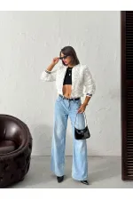 Topshow - Manteau zippé imprimé rose en gros - Crème