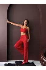 Topshow - Wholesale Sequined Wide Leg Women's Trousers - Elegant Night Outfit - Red