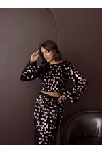 Topshow - Wholesale Sequined Velvet Blouse - Black Pink