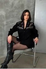 Detailed Wholesale Shirt - Black | TOPSHOW | F1578