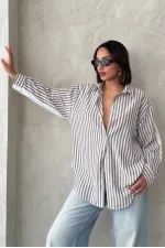 Chemise rayée en lin - Marron | Topshow | F1919