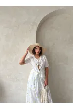 Önden Bağlamalı Nakışlı Vual Bluz - Sarı | Topshow