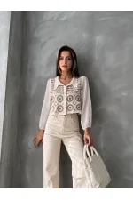 Gilet court à motif floral en gros | F0025 - Marron pierre | TOPSHOW | F0025