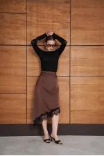 Jupe asymétrique en dentelle - Marron | D2951 - Topshow