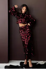 Topshow - Wholesale Sequined Velvet Blouse - Black Red