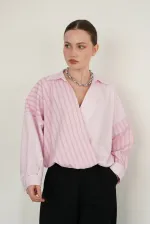 Chemises en gros avec broderies croisées de l'encolure à l'ourlet - Rose | F2094 - Topshow