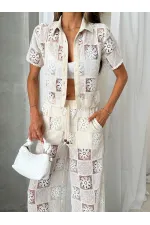 Topshow Krem Dantelli Toptan Gömlek