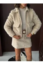 Topshow - Vestes pour femmes effet fourrure (vente en gros) - Gris pierre