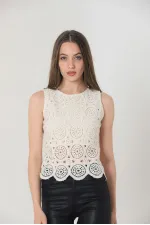 T-shirt à manches zéro et col rond en dentelle, vente en gros - Brut | TOPSHOW