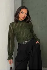 Blouse Topshow kaki pailletée à barbe en gros