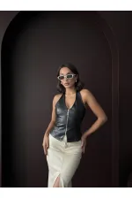 Topshow Sunideri Fermuarlı Toptan Yelek - Siyah | F2036