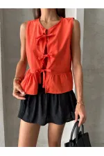 Topshow Orange Front Tie Wholesale Blouse