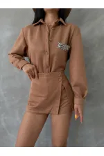 Chemise en daim en gros - Beige | TOPSHOW | F1517