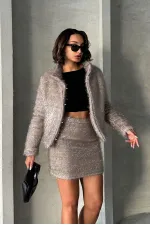 Manteau à franges pailletées en gros - Gris | TOPSHOW | F1838