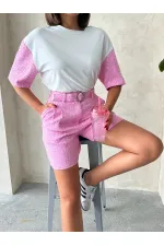 Kol Detaylı Tişort - Pembe | Topshow