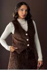 Topshow - Gilet à plumes marron style vintage pour femme (vente en gros)