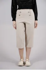 Pantalon décontracté à poches en L et boutons décoratifs - Gris clair | TOPSHOW | F0996