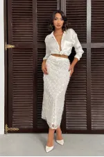 Jupe midi de soirée Topshow à sequins - Crème | Automne/Hiver 2012