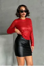 Blouse à sequins rouge en gros | TOPSHOW | F1866