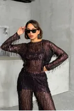 Pul Palet Wholesale Blouse - Black and Burgundy | TOPSHOW | F1612