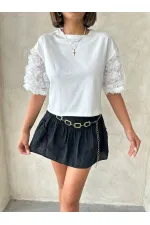 Sleeve Detailed T-Shirt - Cream Topshow