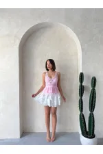 Güpür Detaylı Askılı Toptan Bluz   Pembe | Topshow