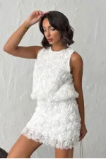 Topshow - Toptan Gül Süzüneli Kolsuz Bluz - Krem