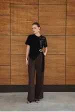 Blouse brodée à la taille en gros - Noire | D2966 - Topshow