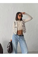 Topshow - Gilet en velours brodé en gros - Crème