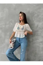 Topshow Stone Cream Embroidered Wholesale Blouse