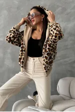 Leopar Bakılı Peluj Toptan Mont - Koyu Taş Leopar | TOPSHOW | F1650