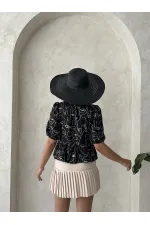 Önden Bağlamalı Nakışlı Toptan Bluz - Siyah | Topshow