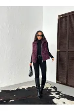 Gilet en fausse fourrure pour femme Topshow (vente en gros) – Fermeture éclair, texture douce – Prune | F2046