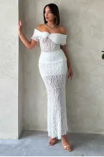 Dantel Toptan Abiye Etek- Krem | TOPSHOW | F1887