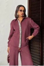 Topshow Stripe Detailed Scuba Suede Shirt - Claret Red | F1973