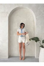 Kot Detaylı Dantel Gömlek - Ham Topshow