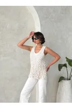 İnci Dantel Detaylı Ham Tişört - Ham | Topshow